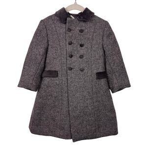 Baby Dior Wool Coat, Gray, Corduroy Collar, Double-Breasted, Classic Outerwear